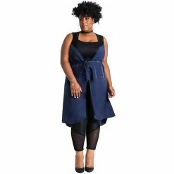 Poetic Justice Plus Size Curvy Women's Pajama Cupro Tie-Belt Duster Vest