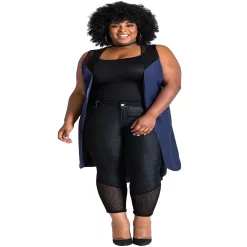 Poetic Justice Plus Size Curvy Women's Pajama Cupro Tie-Belt Duster Vest -Women's Pokkori Clothing 6075616 ALT3
