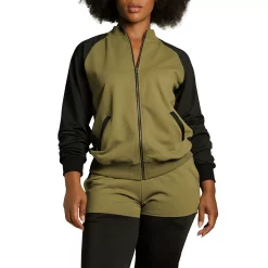 Poetic Justice Women's Zip Up Contrast Blocked Sweatshirt Jacket