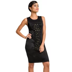 Poetic Justice Curvy Women's Ponte Front Slashes & Studs Hourglass Dress