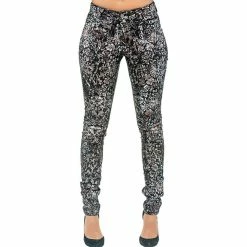 Poetic Justice Women's Curvy Fit Stretch Twill Floral Printed Metallic Jeans