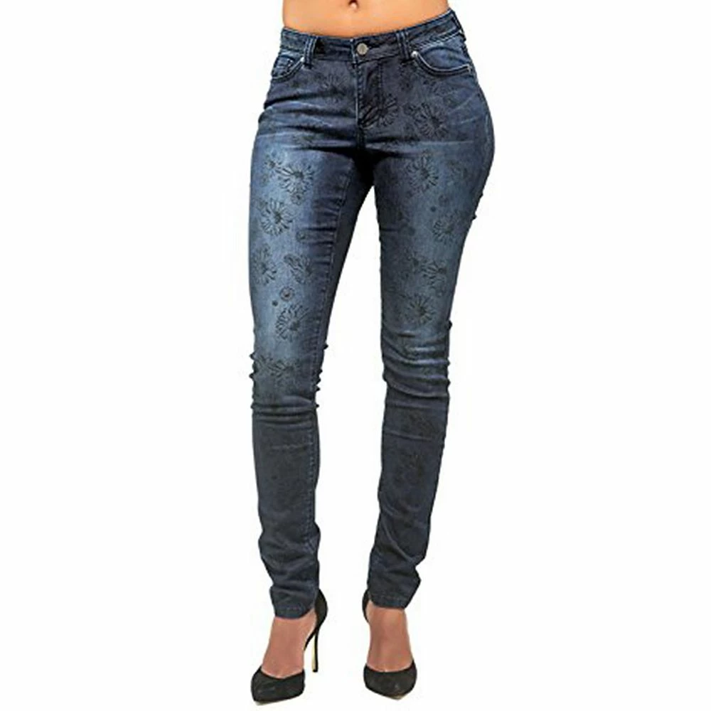 Poetic Justice Women's Curvy Fit Stretch Denim Blasted Daisy Printed Skinny Jeans 3 Poetic Justice Women's Curvy Fit Stretch Denim Blasted Daisy Printed Skinny Jeans