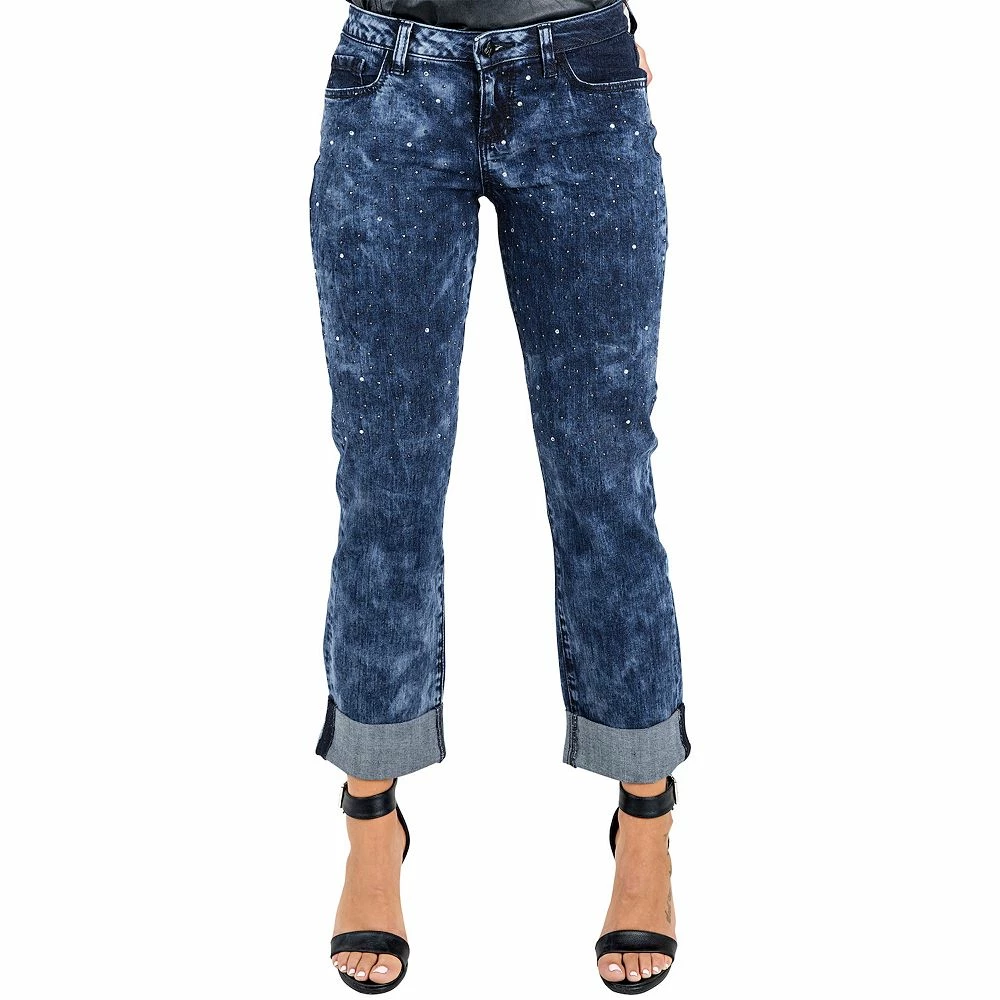 Poetic Justice Women's Curvy Fit Stretch Encrusted Diamond Boyfriend Jeans 3 Poetic Justice Women's Curvy Fit Stretch Encrusted Diamond Boyfriend Jeans