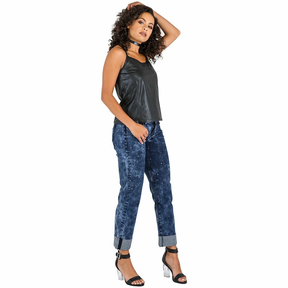 Poetic Justice Women's Curvy Fit Stretch Encrusted Diamond Boyfriend Jeans 6 Poetic Justice Women's Curvy Fit Stretch Encrusted Diamond Boyfriend Jeans - Image 4