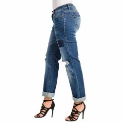 Poetic Justice Women's Curvy Fit Denim Medium Whisker Destroyed Boyfriend Jeans -Women's Pokkori Clothing 6137847 ALT2