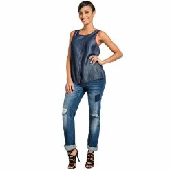 Poetic Justice Women's Curvy Fit Denim Medium Whisker Destroyed Boyfriend Jeans -Women's Pokkori Clothing 6137847 ALT3