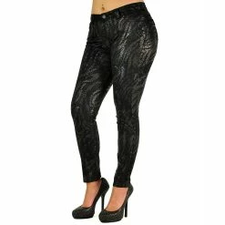 Poetic Justice Women's Curvy Fit Coated Twill Zebra Printed Skinny Jeans