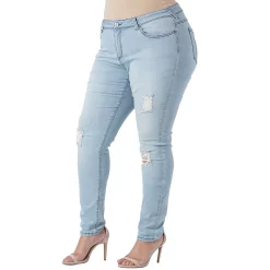 Poetic Justice Plus Size Women's Curvy Fit Denim Destroyed Skinny Jeans -Women's Pokkori Clothing 6137854 ALT2